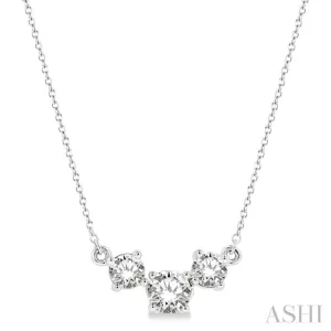 1 1/4 Ctw Three Stone Round Cut Diamond Necklace in 14K White Gold