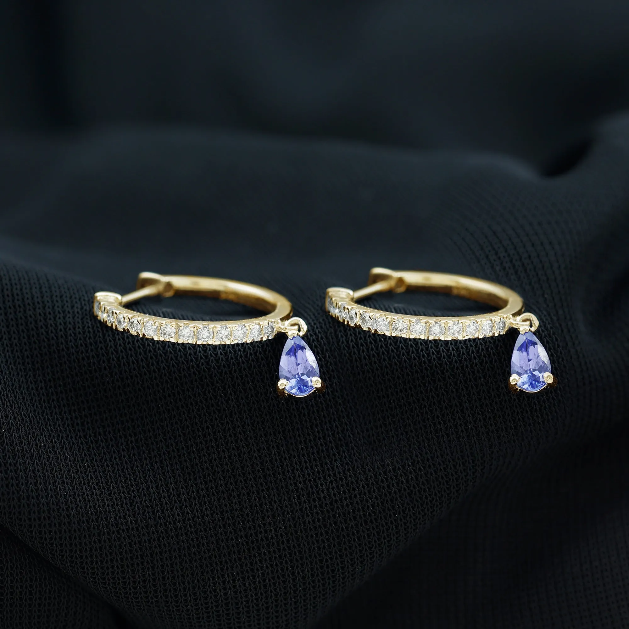 1 CT Blue Tanzanite Teardrop Hoop Earrings with Diamond Accent