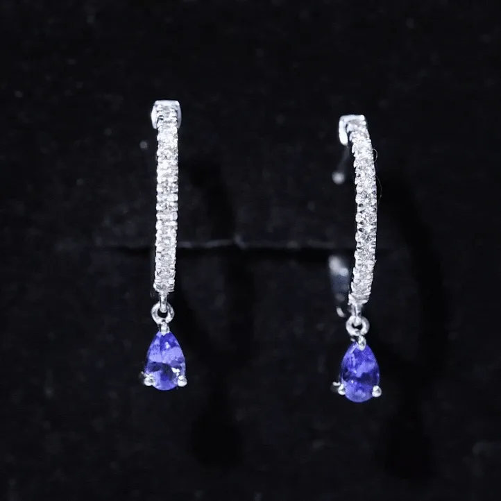 1 CT Blue Tanzanite Teardrop Hoop Earrings with Diamond Accent