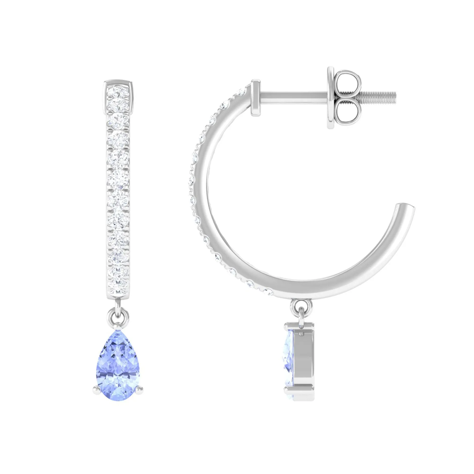 1 CT Blue Tanzanite Teardrop Hoop Earrings with Diamond Accent