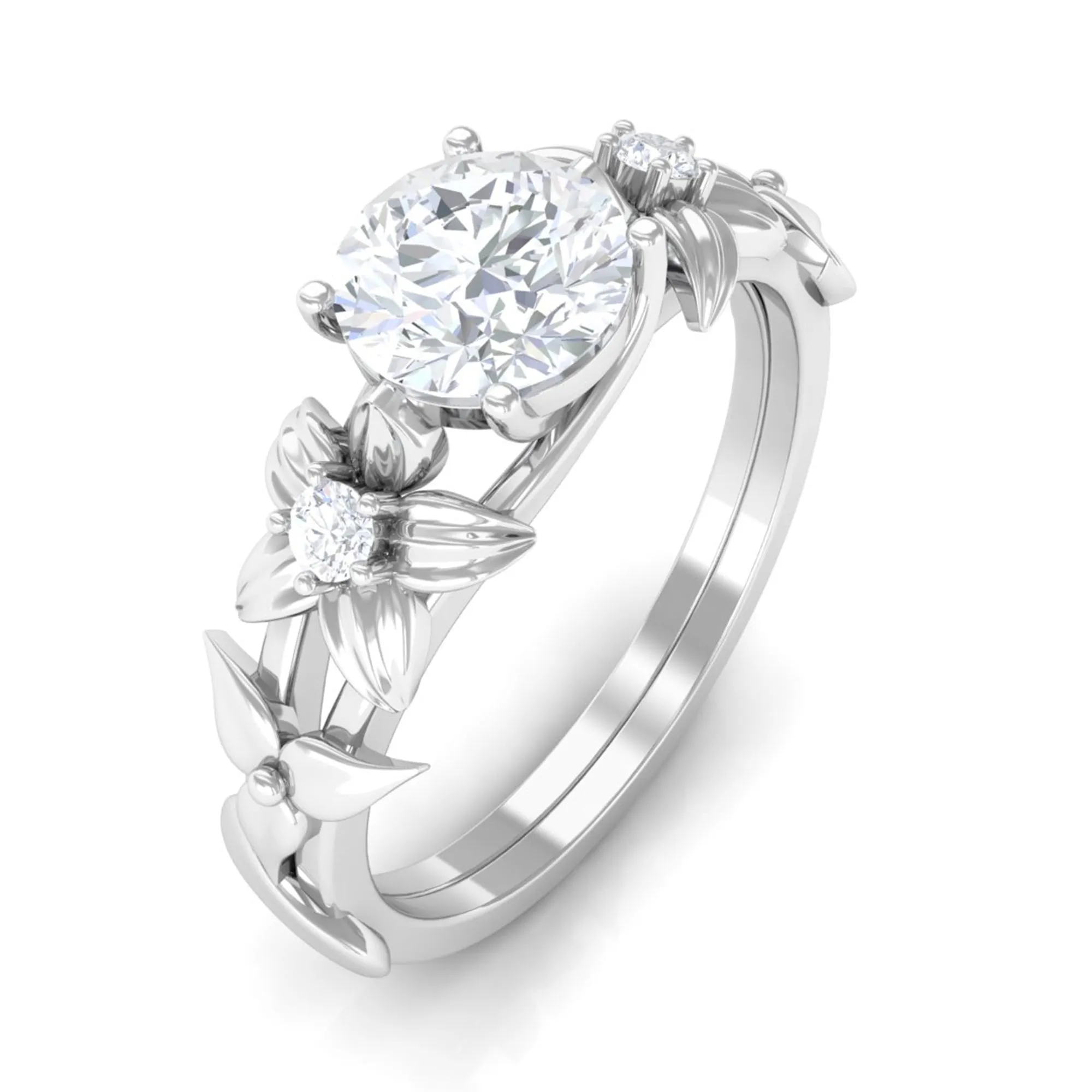 1 CT Simulated Diamond Gold Flower Engagement Ring