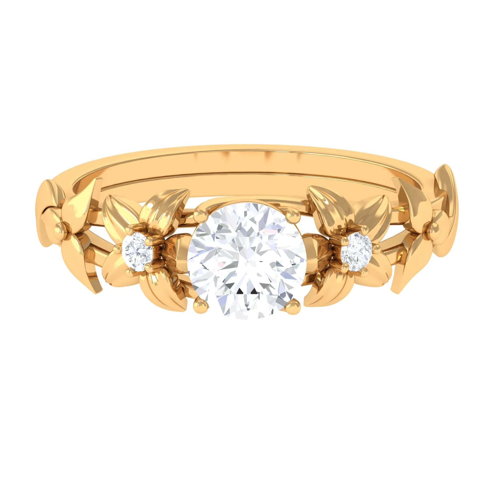 1 CT Simulated Diamond Gold Flower Engagement Ring