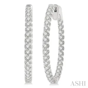 1 Ctw Round Cut Diamond In-Out Hoop Earring in 14K White Gold