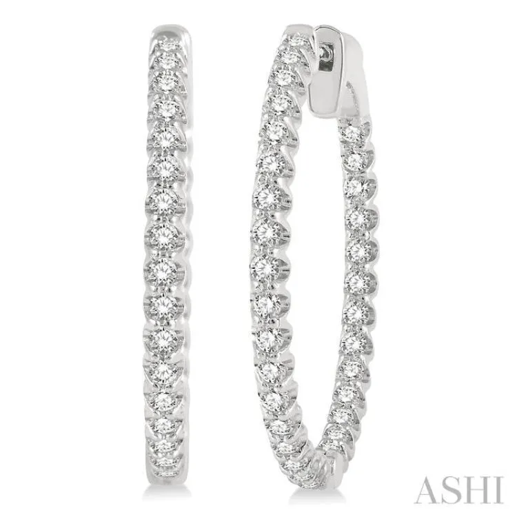 1 Ctw Round Cut Diamond In-Out Hoop Earring in 14K White Gold