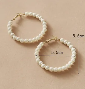 1 Pair Faux Pearl Decor Hoop Earrings