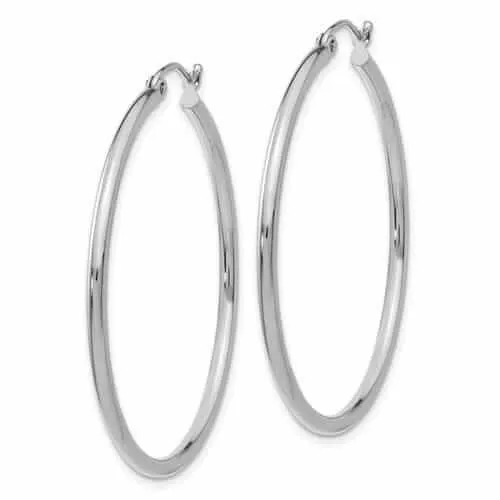 10k White Gold Polished 2MM Round Hoop Earrings