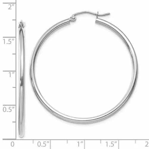 10k White Gold Polished 2MM Round Hoop Earrings