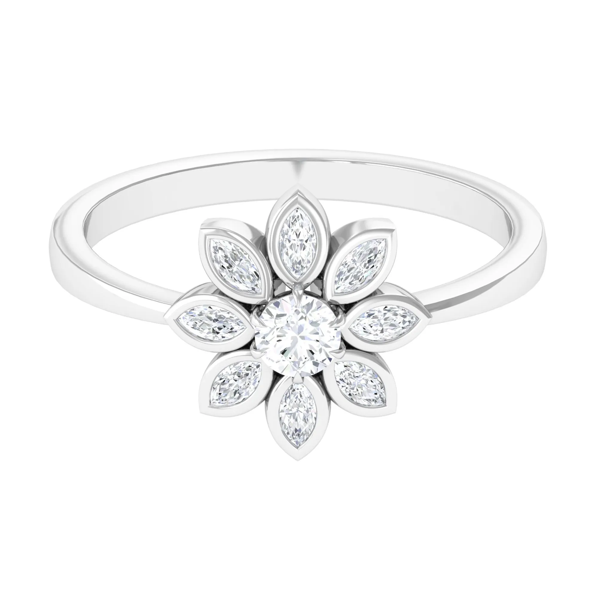 1/2 CT Simulated Diamond Elegant Flower Ring in Gold