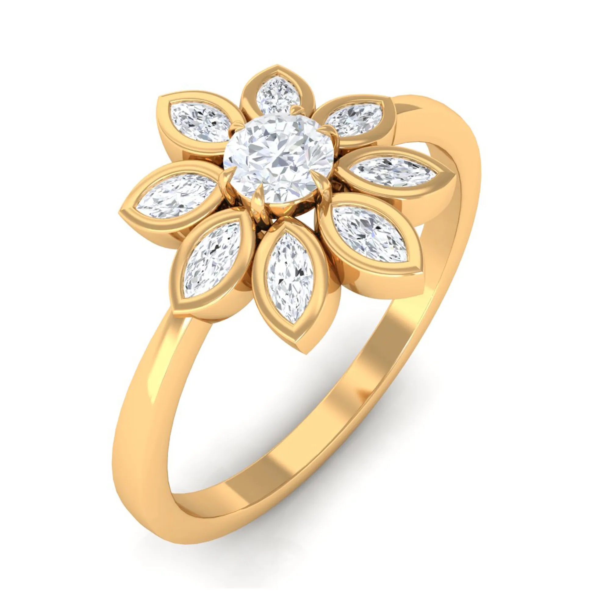 1/2 CT Simulated Diamond Elegant Flower Ring in Gold