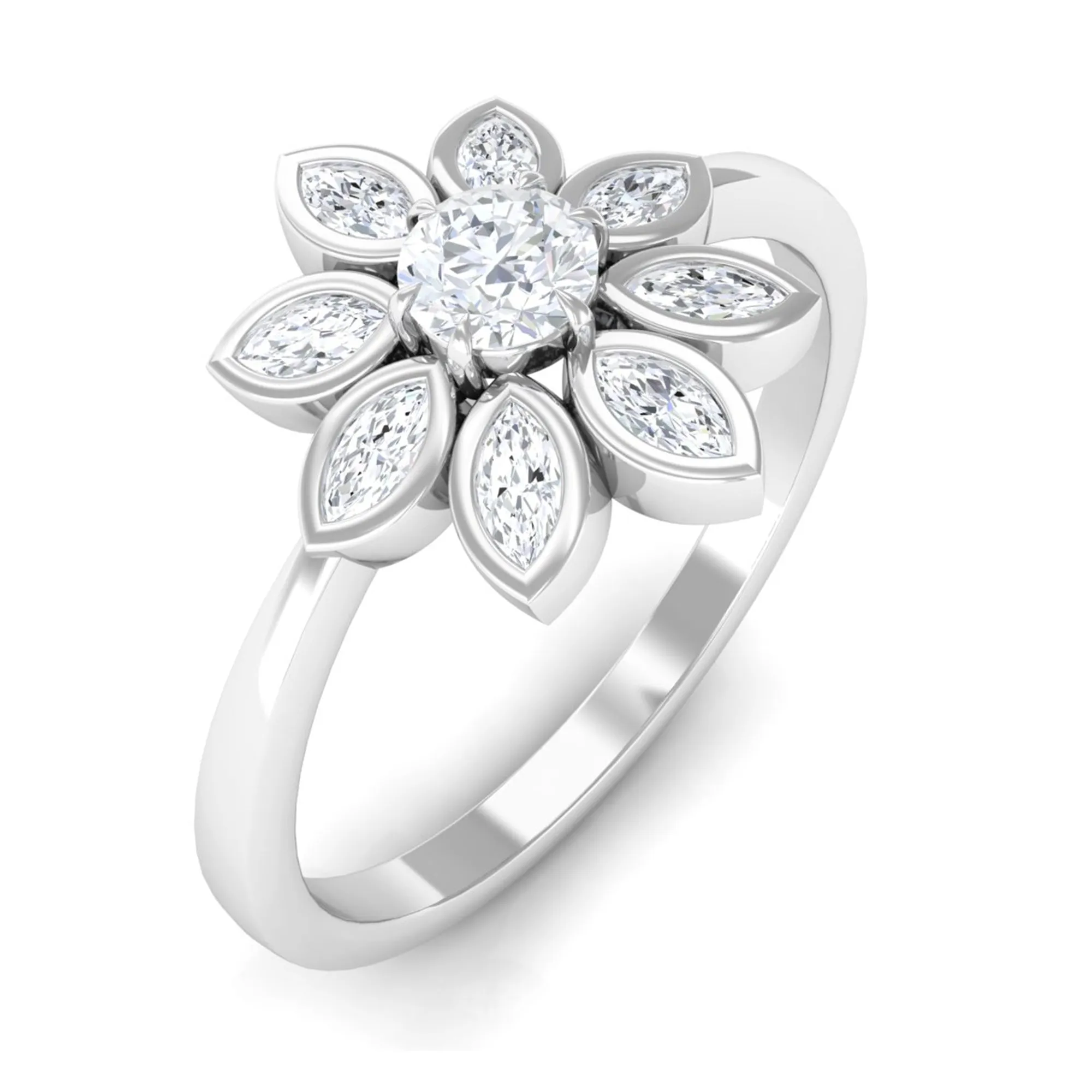 1/2 CT Simulated Diamond Elegant Flower Ring in Gold