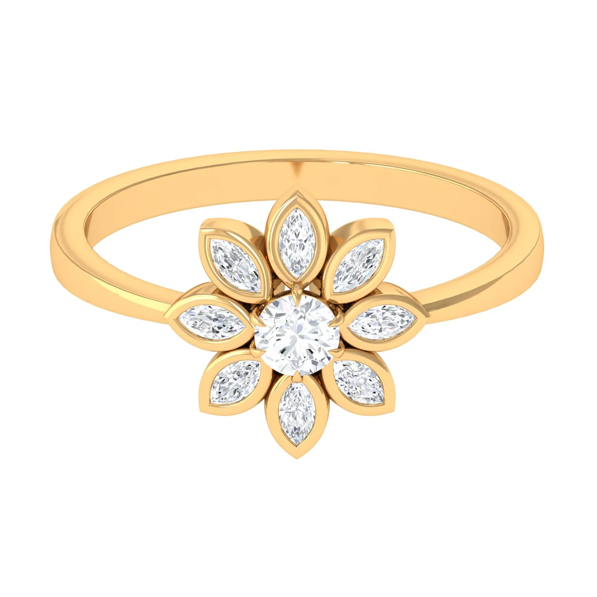 1/2 CT Simulated Diamond Elegant Flower Ring in Gold