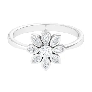 1/2 CT Simulated Diamond Elegant Flower Ring in Gold