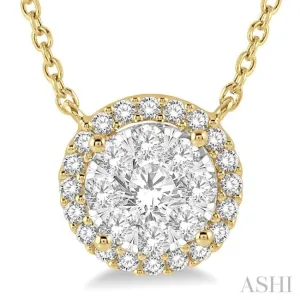 1/2 ctw Circular Round Cut Diamond Lovebright Necklace in 14K Yellow and White Gold