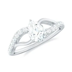 1.25 Carat Pear Cut Moissanite Split Shank Engagement Ring