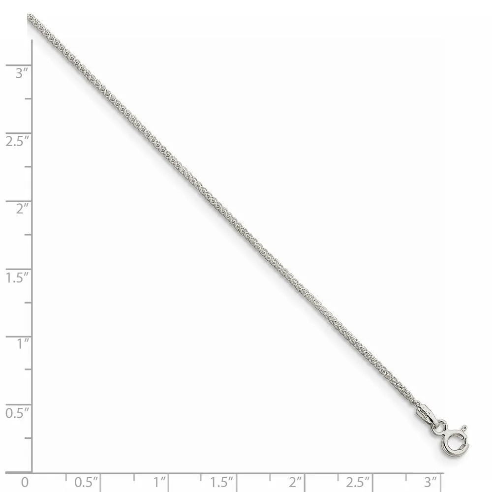 1.25mm, Sterling Silver Round Solid Spiga Chain Anklet