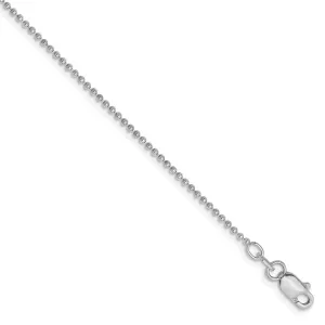 1.2mm, 14k White Gold, Diamond Cut Hollow Ball Chain Anklet