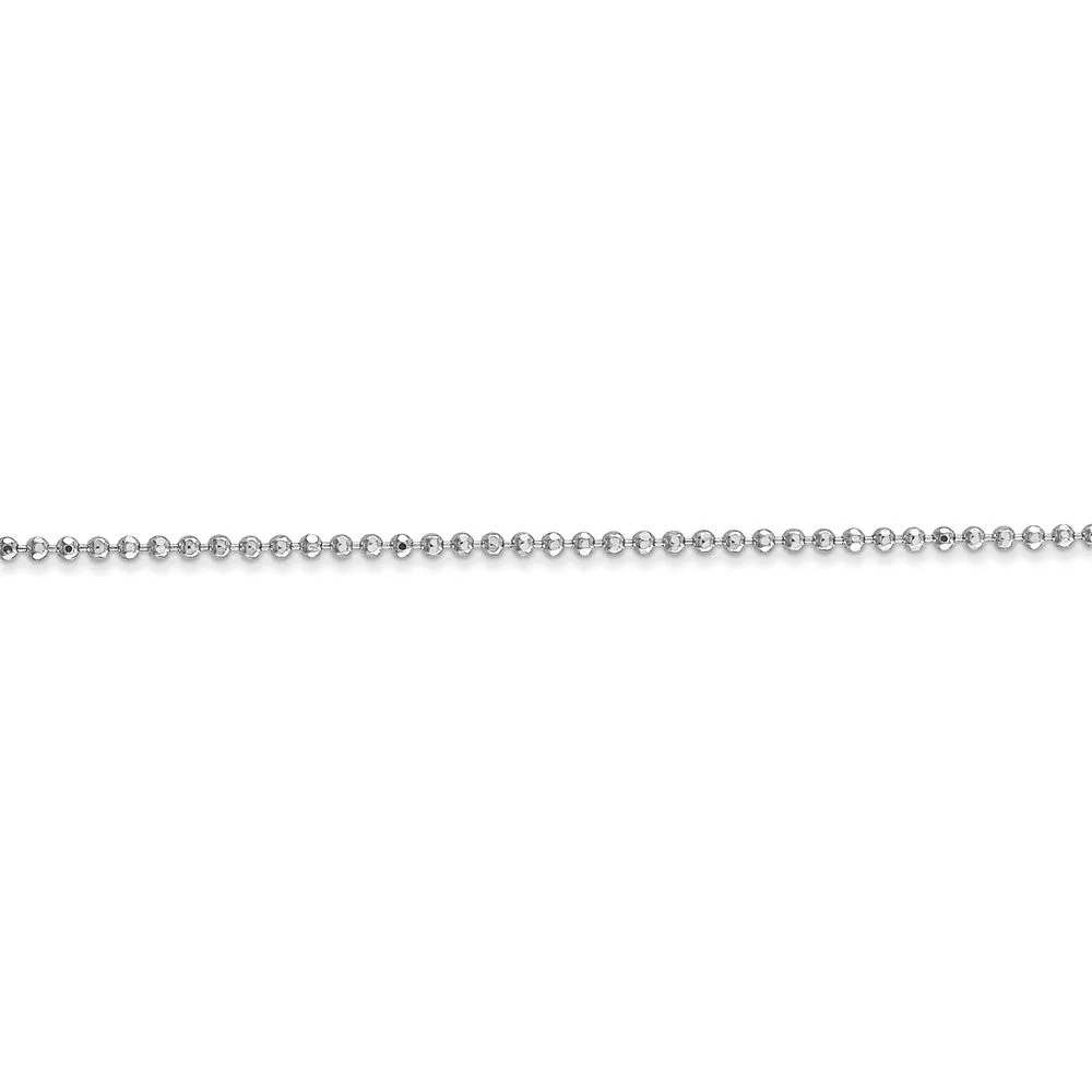 1.2mm, 14k White Gold, Diamond Cut Hollow Ball Chain Anklet