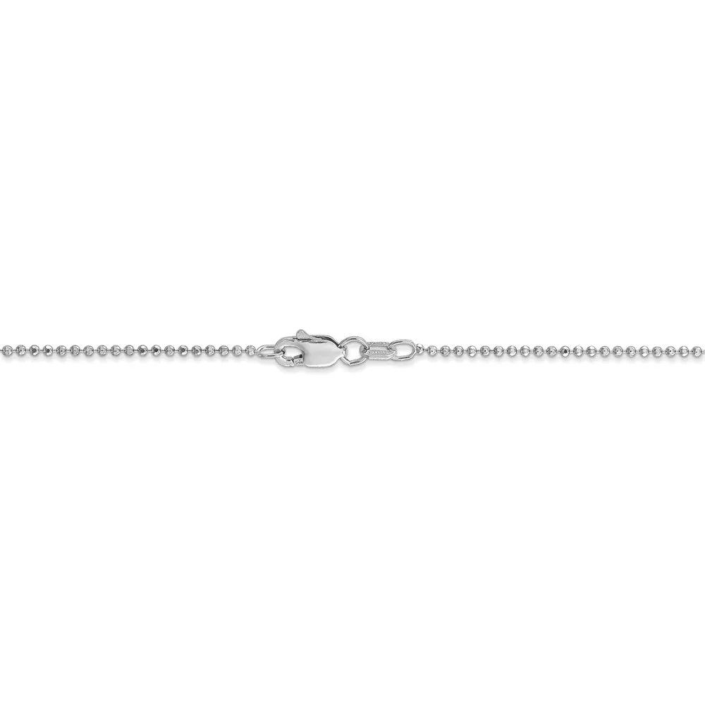 1.2mm, 14k White Gold, Diamond Cut Hollow Ball Chain Anklet