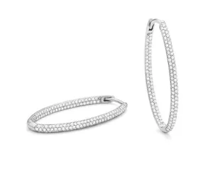 14 Karat White Medium Hoop Diamond Earrings