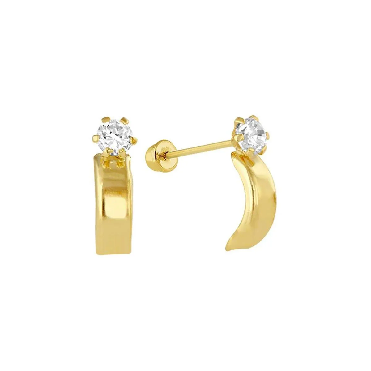 14E00310. - 14 Karat Yellow Gold CZ Semi Hoop Screw Back Earring