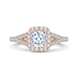 14K Rose Gold Cushion Cut Diamond Halo Engagement Ring with Split Shank (Semi Mount)