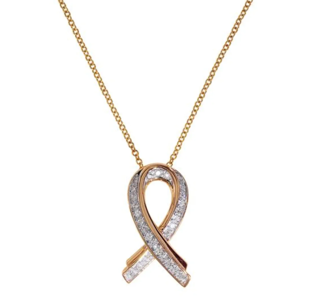 14K Rose Gold Diamond Ribbon Pendant