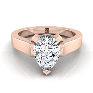 14K Rose Gold Pear Shape Center  Cathedral Style Solitaire Engagement Ring