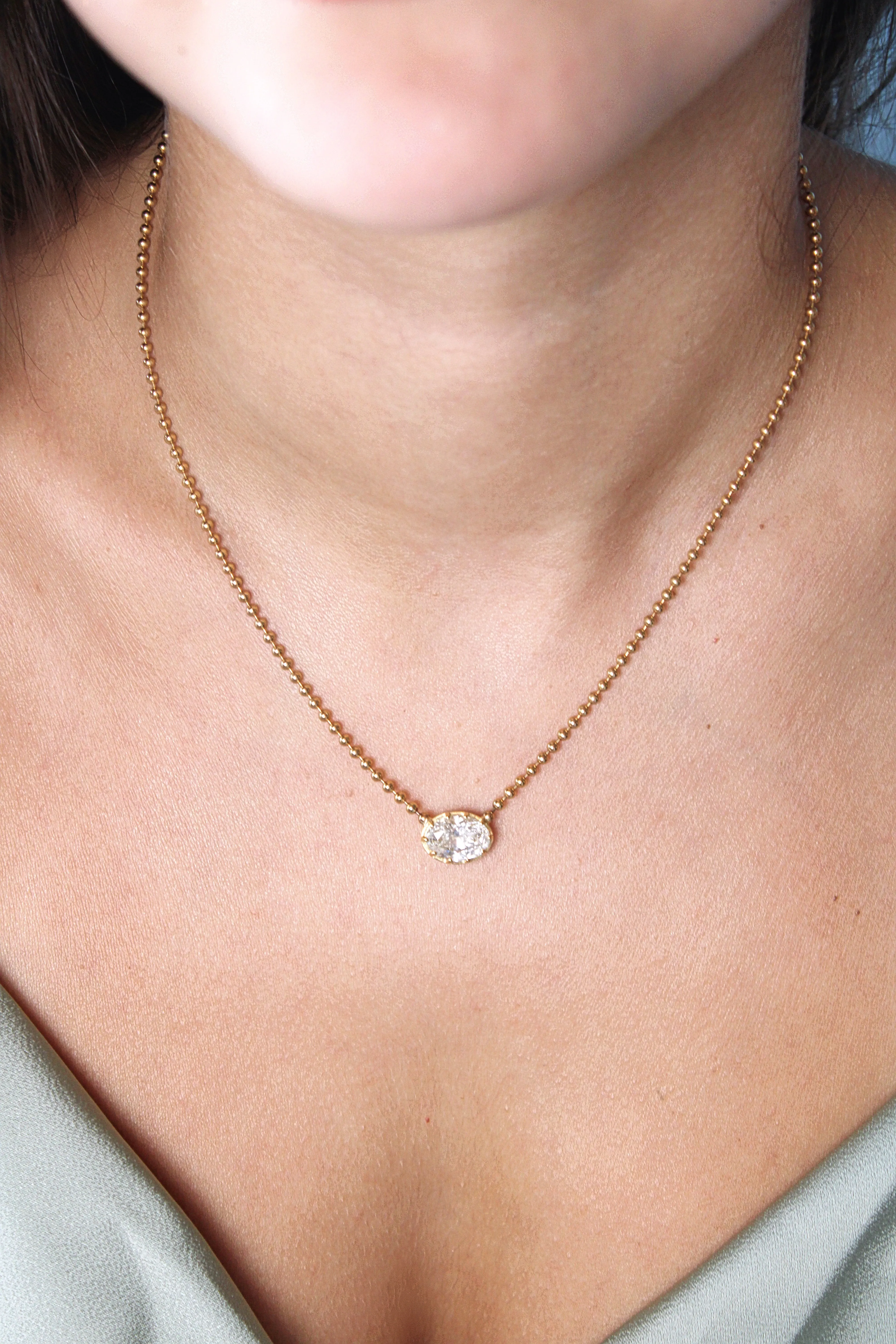 14k Tiger Prong Oval Bead Necklace -SS