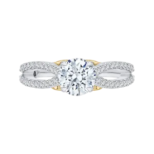 14K Two Tone Gold Round Diamond Engagement Ring with Split Shank (Semi Mount)