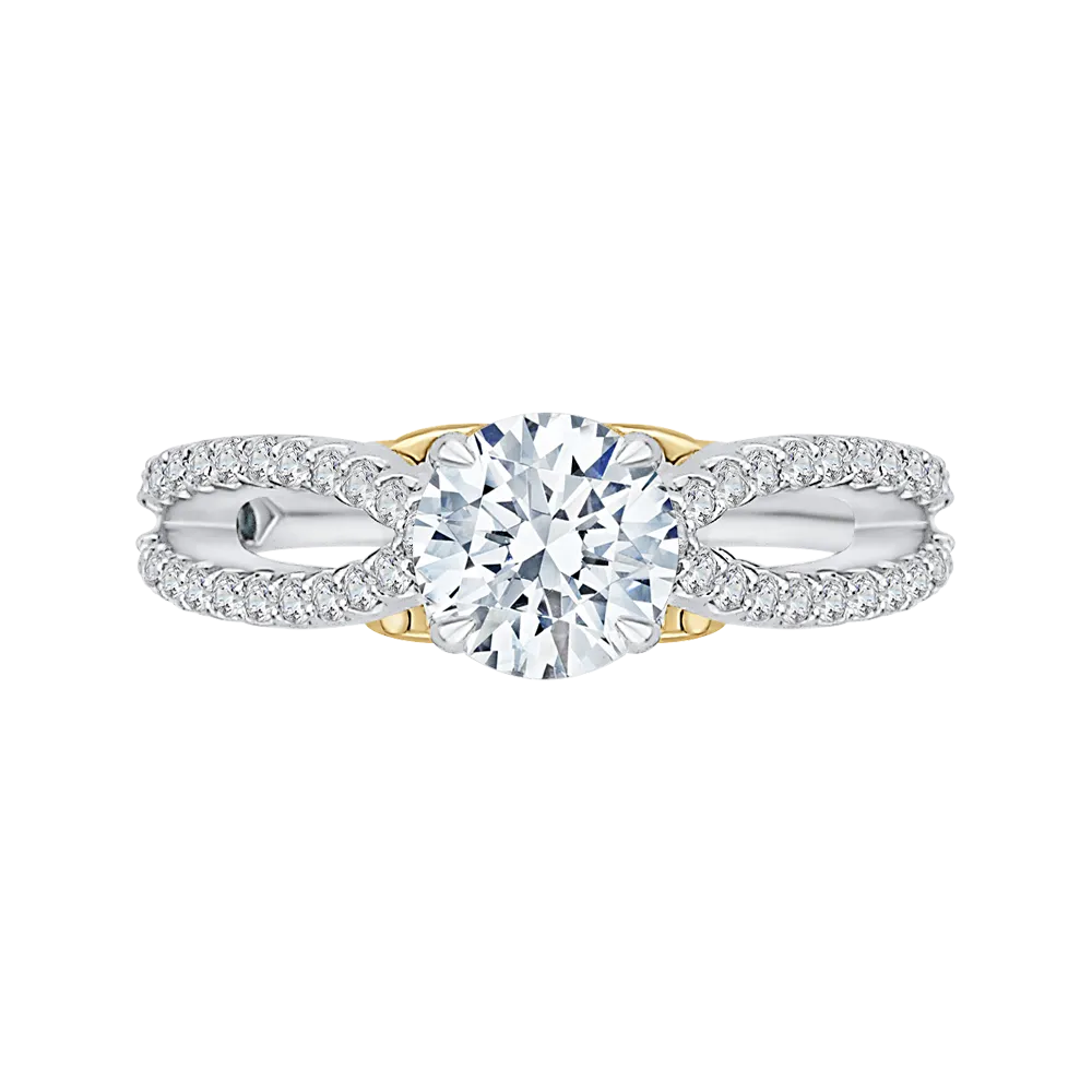 14K Two Tone Gold Round Diamond Engagement Ring with Split Shank (Semi Mount)