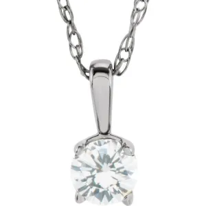 14K White 3 mm Imitation Diamond Youth Solitaire 14" Necklace