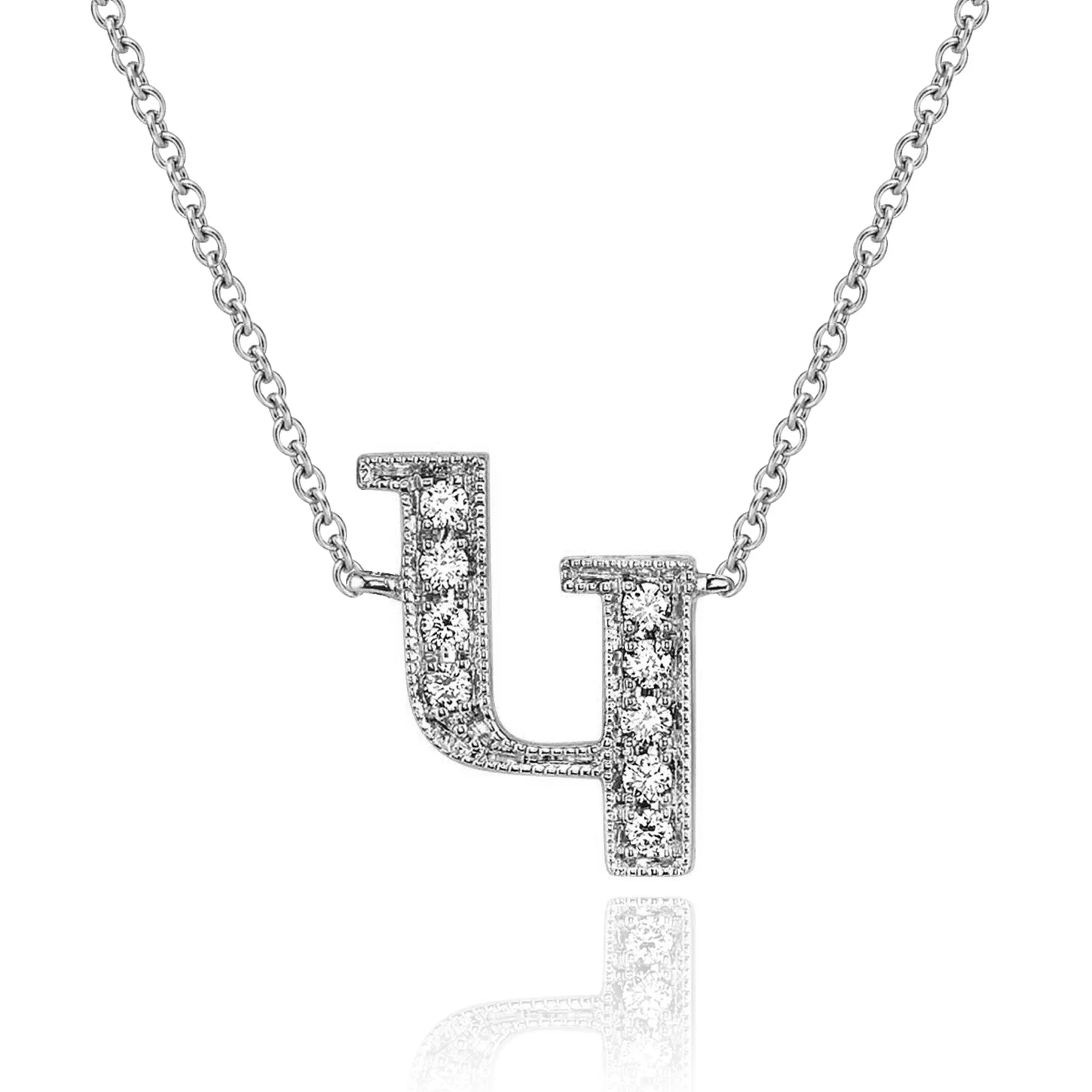 14K White Gold Armenian Initial Diamond Necklace