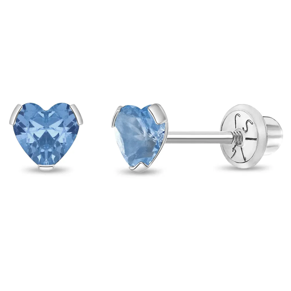 14k White Gold Delicate Cubic Zirconia Heart 4mm Kids / Children's / Girls Earrings Screw Back