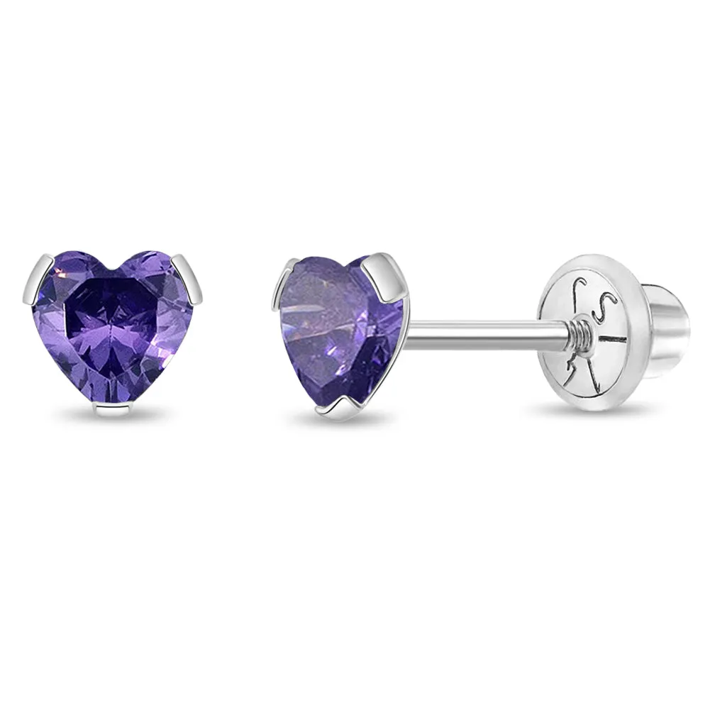 14k White Gold Delicate Cubic Zirconia Heart 4mm Kids / Children's / Girls Earrings Screw Back