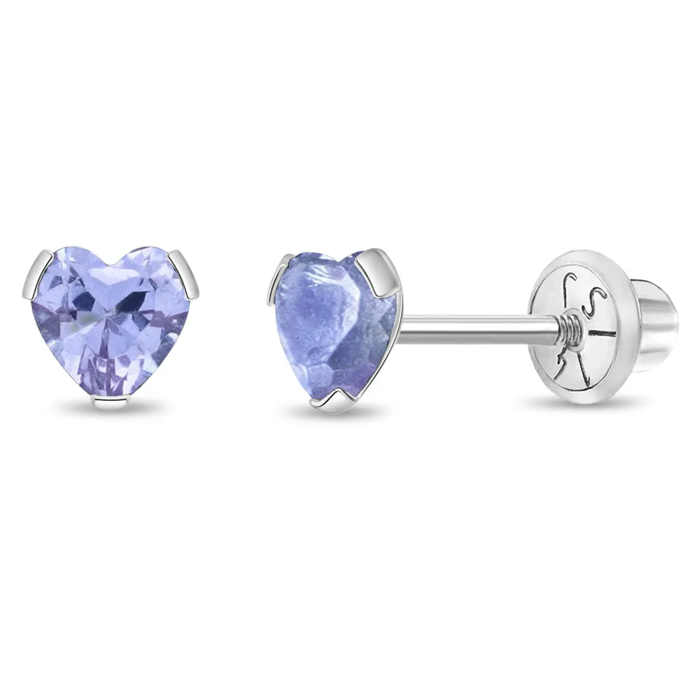 14k White Gold Delicate Cubic Zirconia Heart 4mm Kids / Children's / Girls Earrings Screw Back