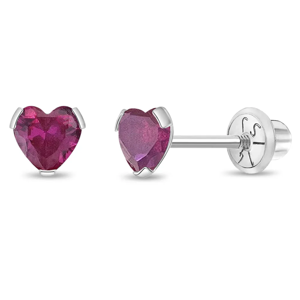 14k White Gold Delicate Cubic Zirconia Heart 4mm Kids / Children's / Girls Earrings Screw Back