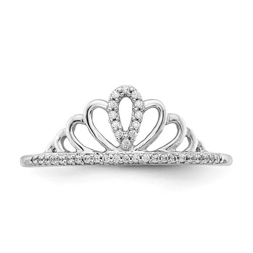 14k White Gold Genuine Diamond Tiara Crown Ring