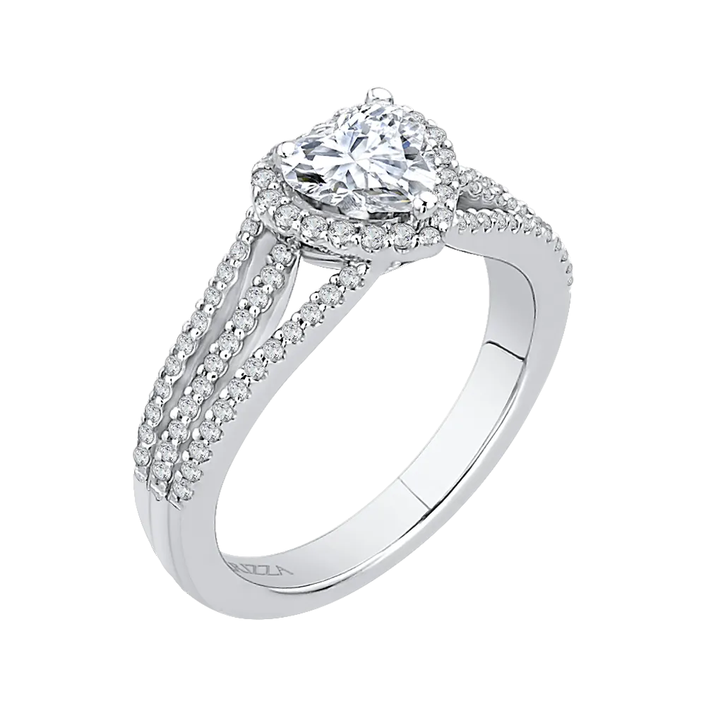 14K White Gold Heart Diamond Halo Engagement Ring with Split Shank (Semi Mount)