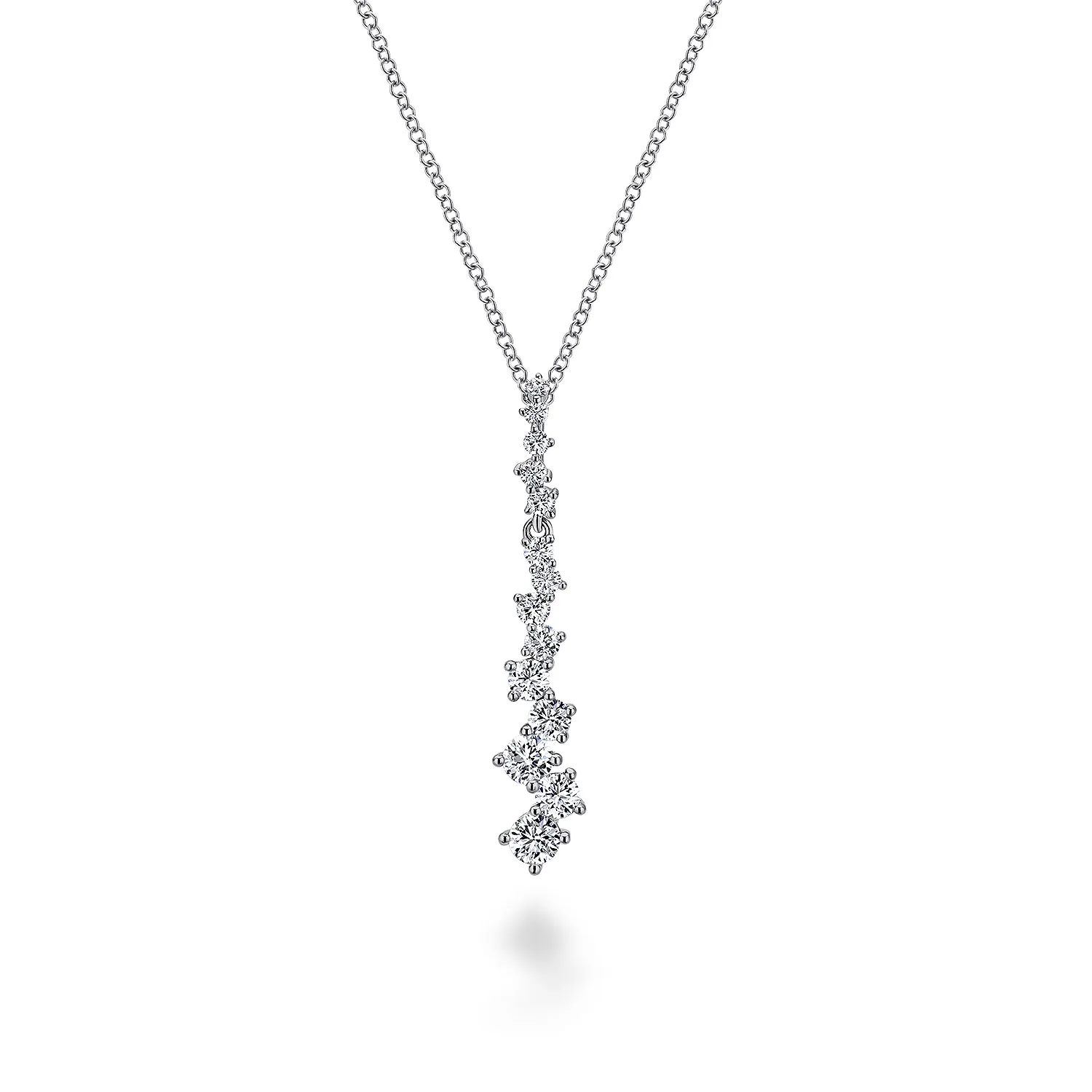 14K White Gold Linear Diamond Cluster Pendant Necklace