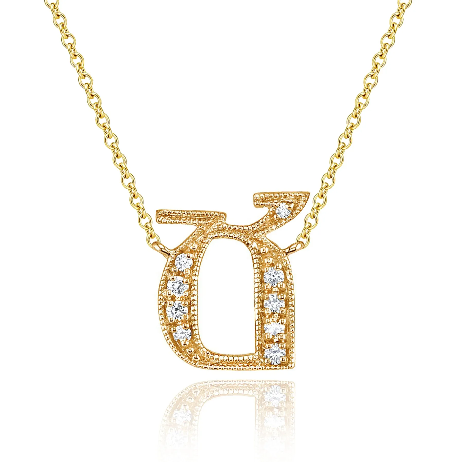 14K Yellow Gold Armenian Initial Diamond Necklace