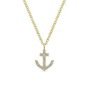 14K Yellow Gold Diamond Anchor Necklace