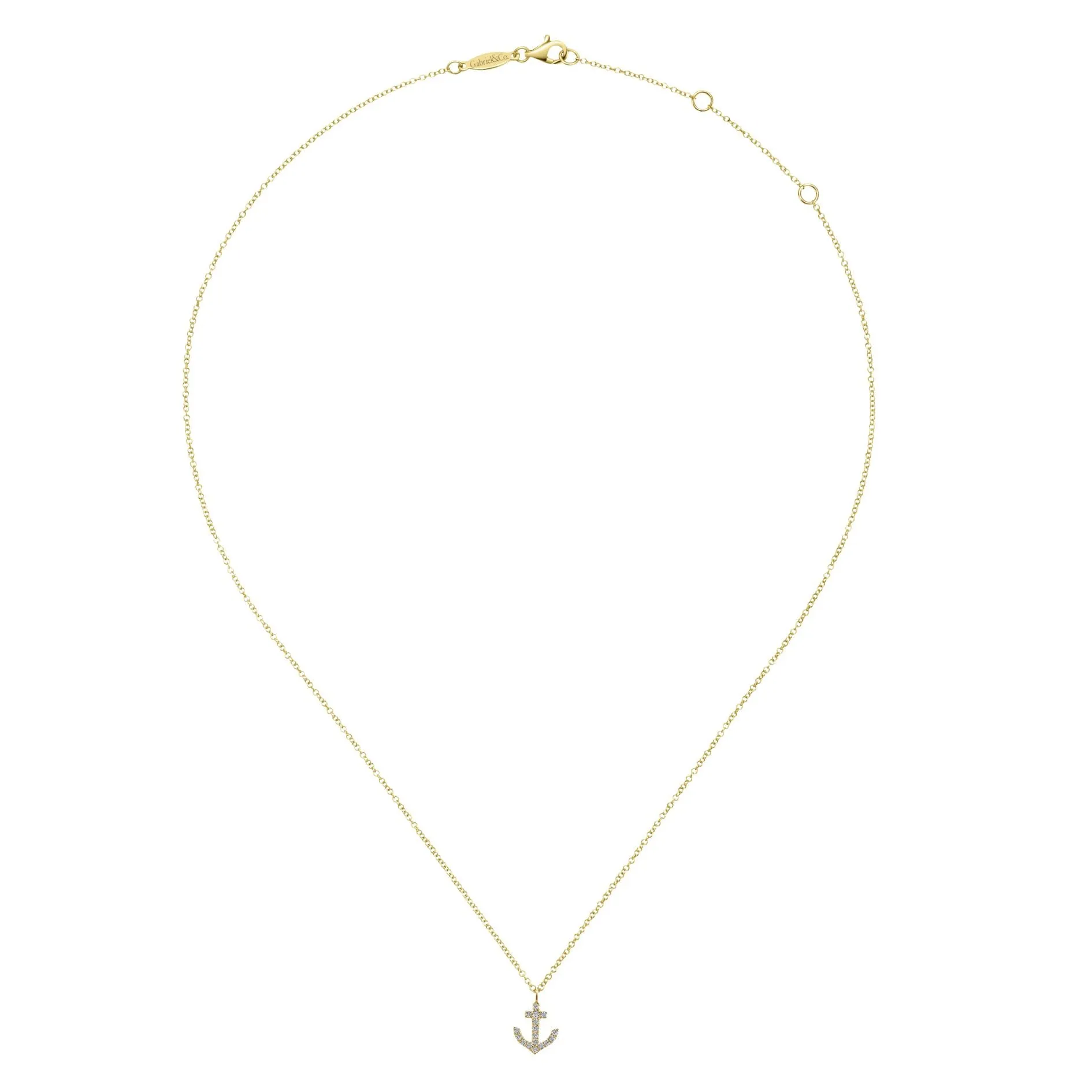 14K Yellow Gold Diamond Anchor Necklace