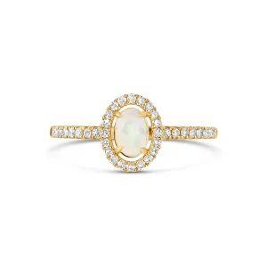 14K Yellow Gold Oval Opal Ring with Diamond Halo