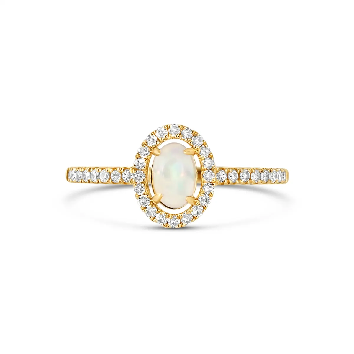 14K Yellow Gold Oval Opal Ring with Diamond Halo