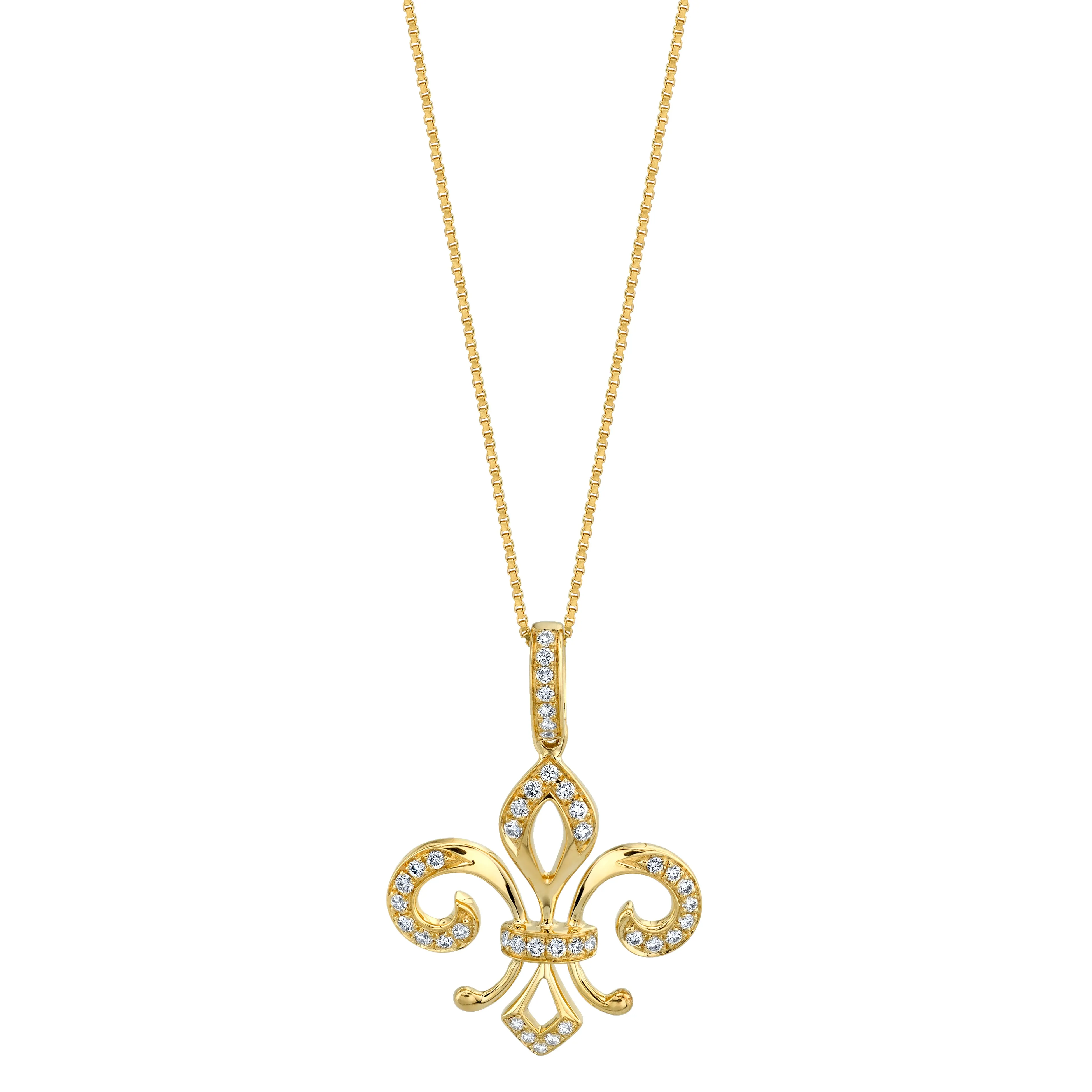 14K Yellow Gold  "Fleur-De-Lis" Diamond Necklace