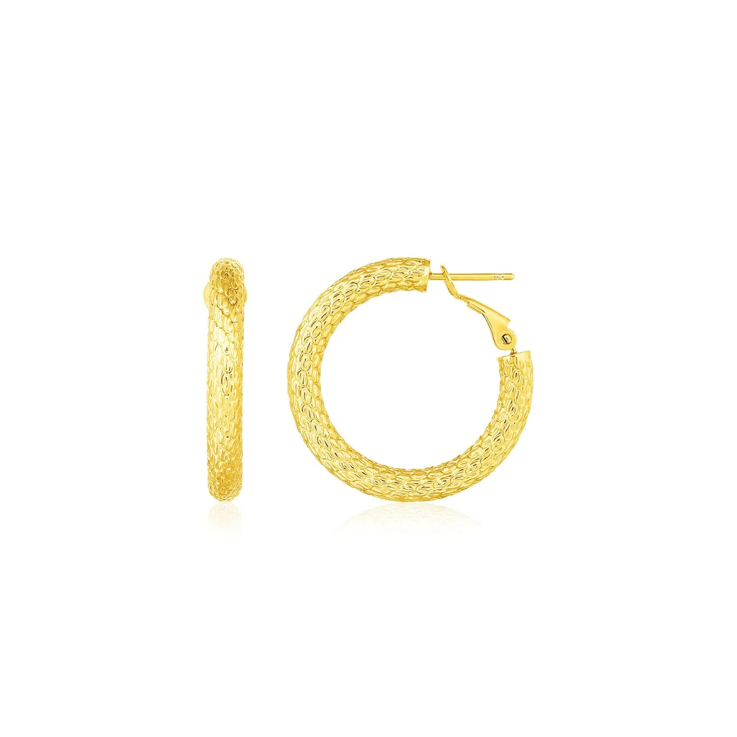 14k Yellow Gold Textured Round Hoop Earrings Weight 2.3 grams