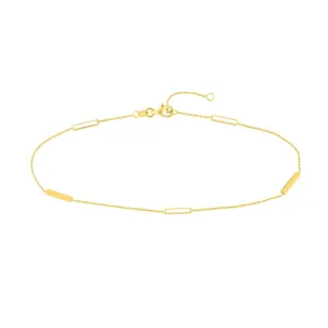 14K Yellow Gold White Enamel Alternating Bar Anklet