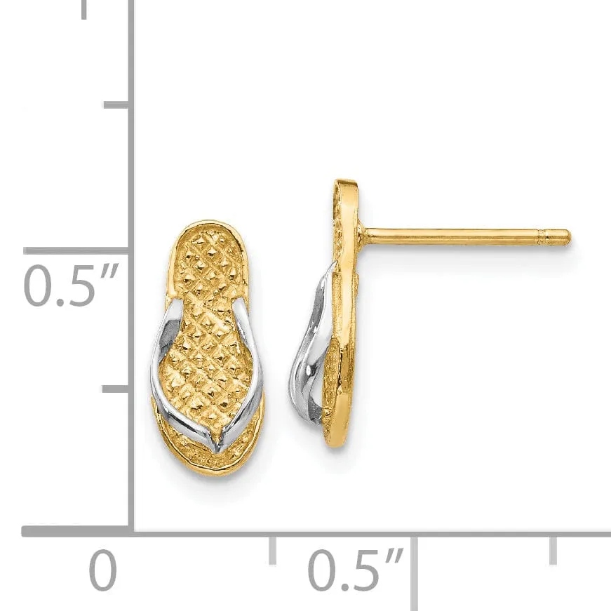 14k Yellow Rhodium Gold Flip Flop Earrings