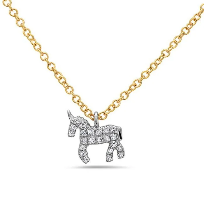 14K Yellow / White Gold Unicorn Diamond Necklace