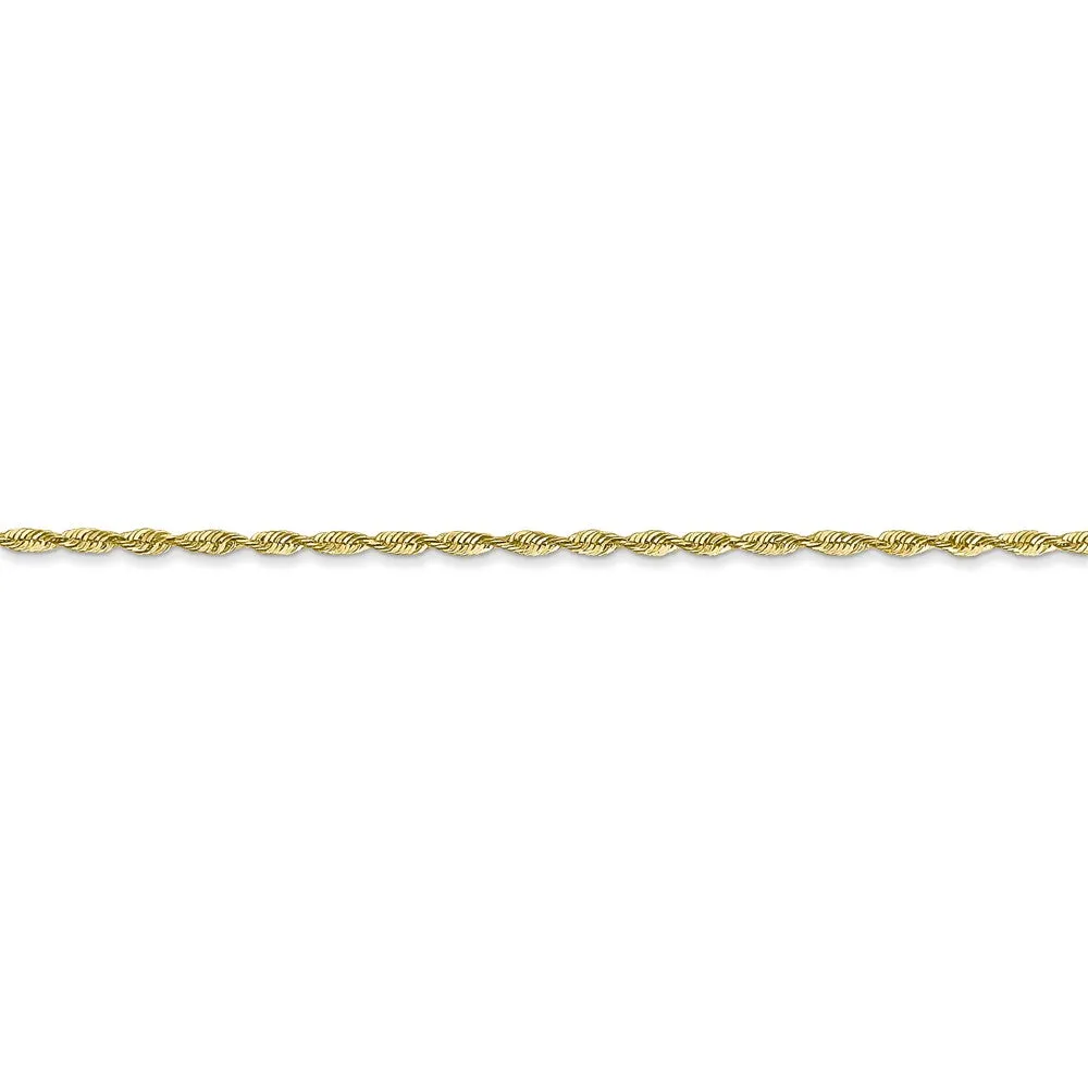 1.5mm, 10k Yellow Gold Lightweight D/C Rope Chain Anklet